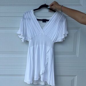 White Ruffled V-Neck Blouse